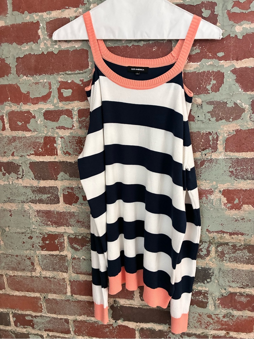 525 America Navy and White Striped Sleeveless Dress with Coral Trim